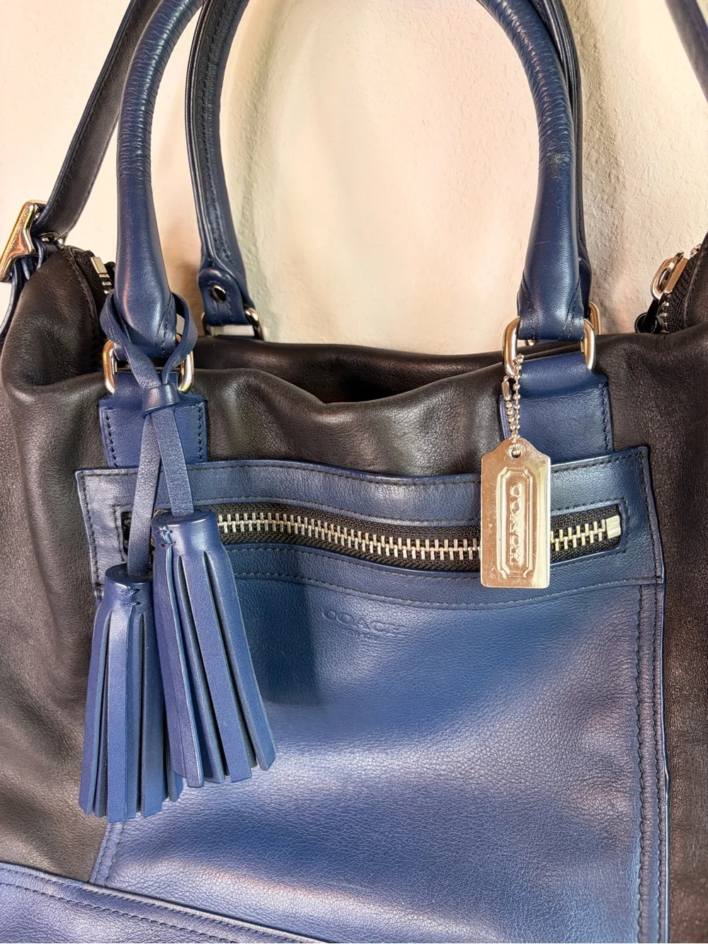 Coach Two-Tone Black and‎ Navy Leather Shoulder Bag